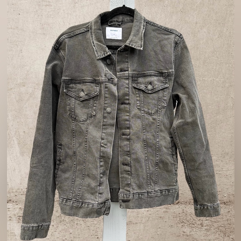 Distressed black jean jacket